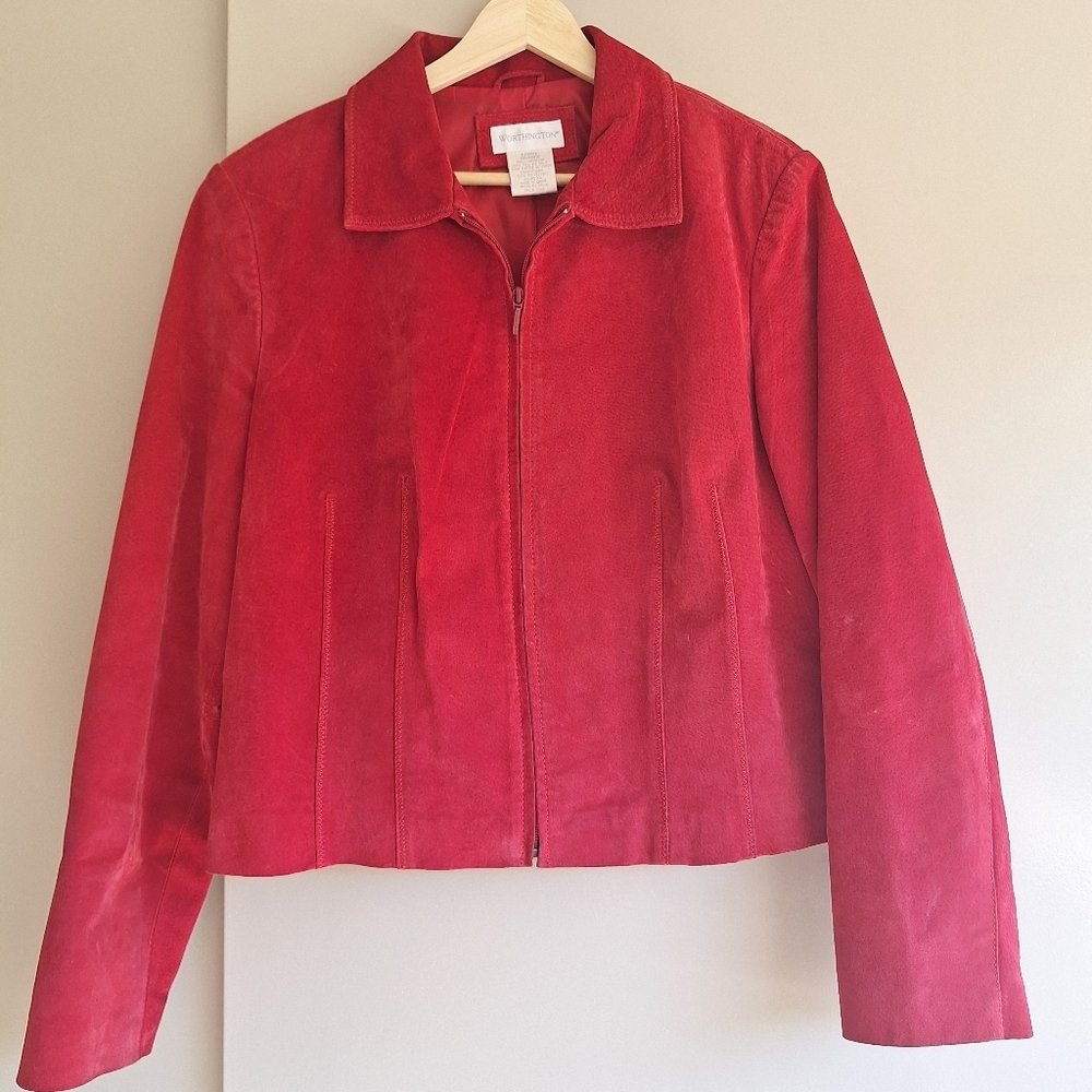 WORTHINGTON Collection, Genuine Red suede Leather Jacket Women's Large Full Zip